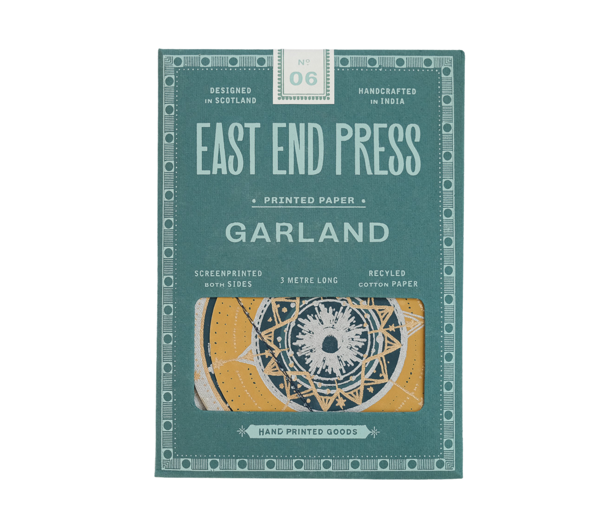 Packaging of East End Press Garland printed paper with geometric design on a white background