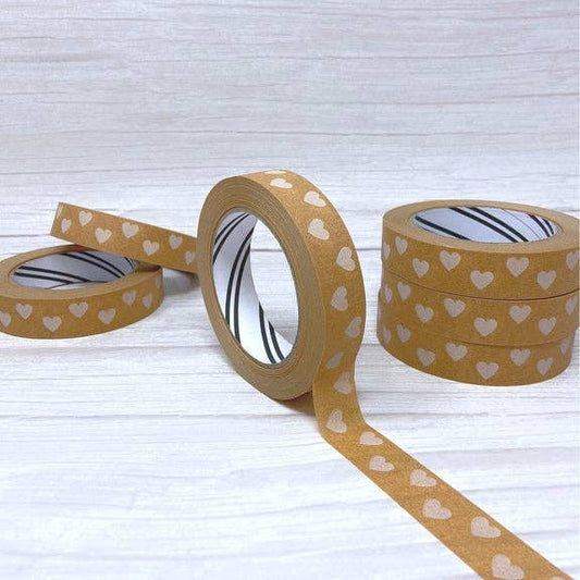 Kraft paper tape with heart pattern on a white background