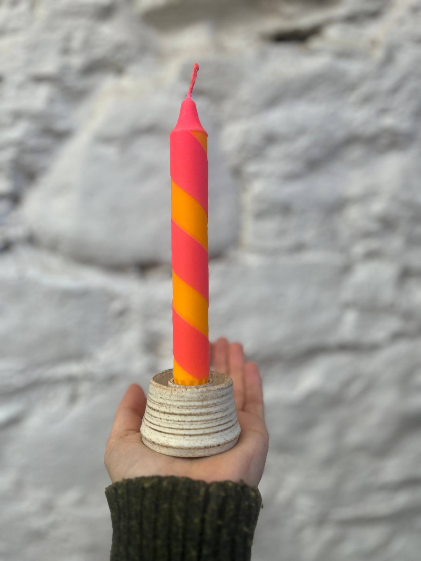 Orange & deep bright pink Helter Skelter Dinner Candle