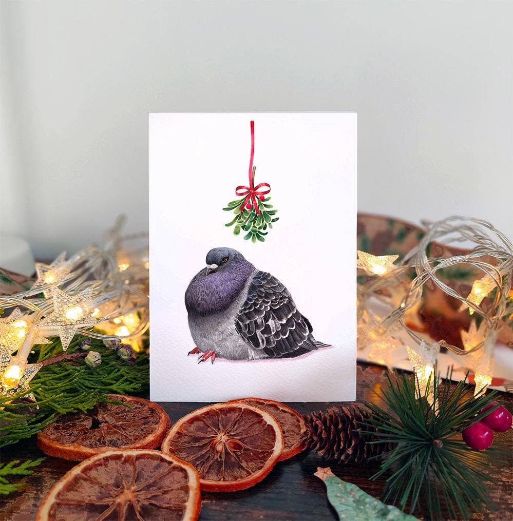 Pigeon Christmas card | Cute Mistletoe Christmas Cards Funny