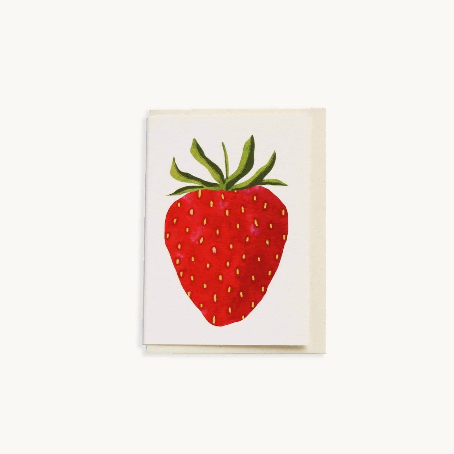 Card with a red strawberry illustration on a white background