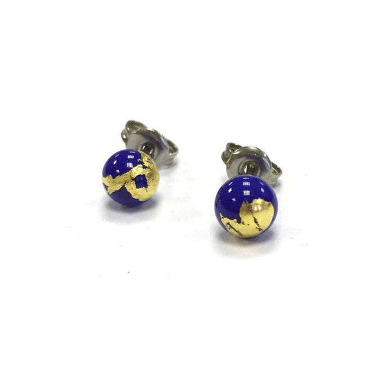 Lapis and gold mini glass stud earrings