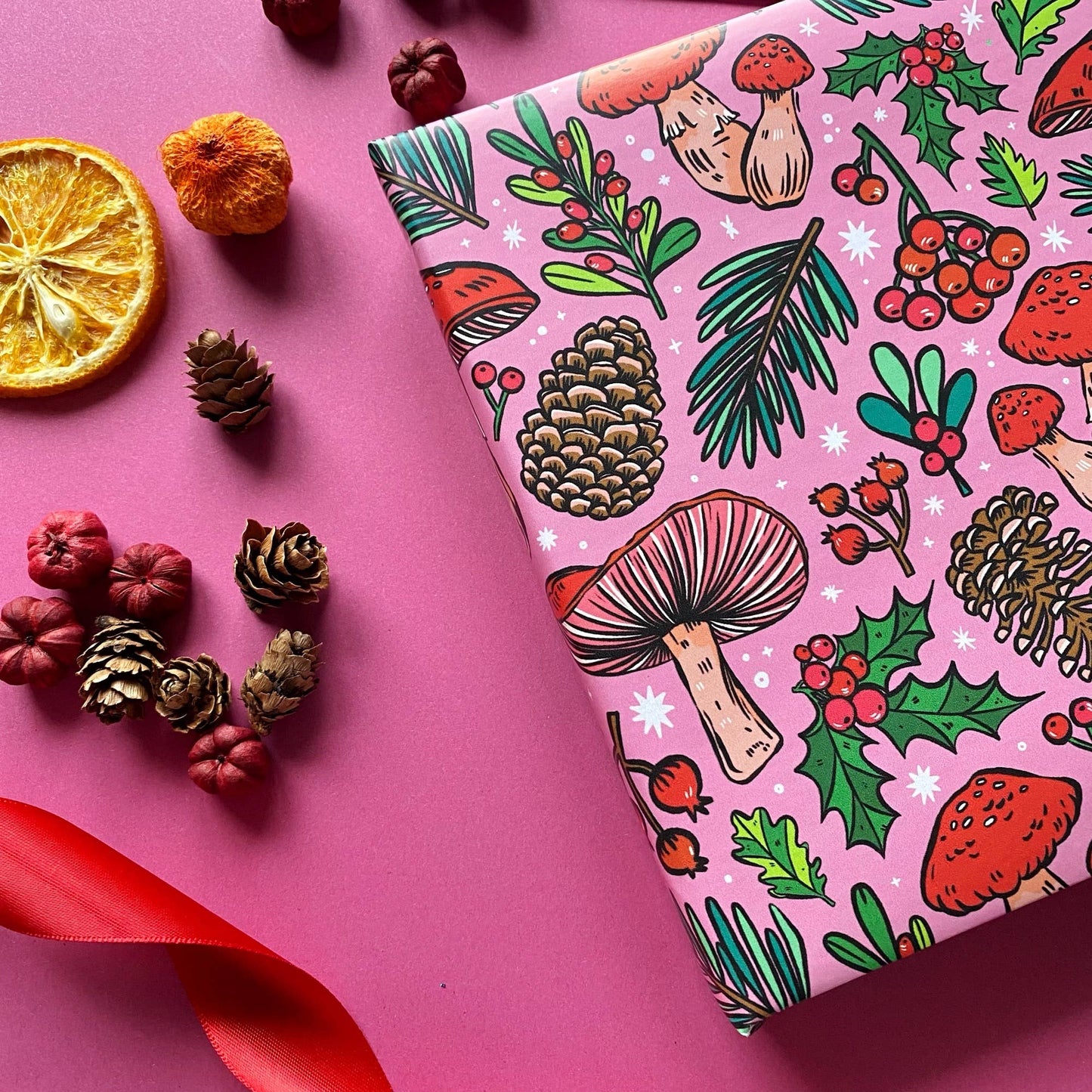 Pink Christmas Mushroom Gift Wrap