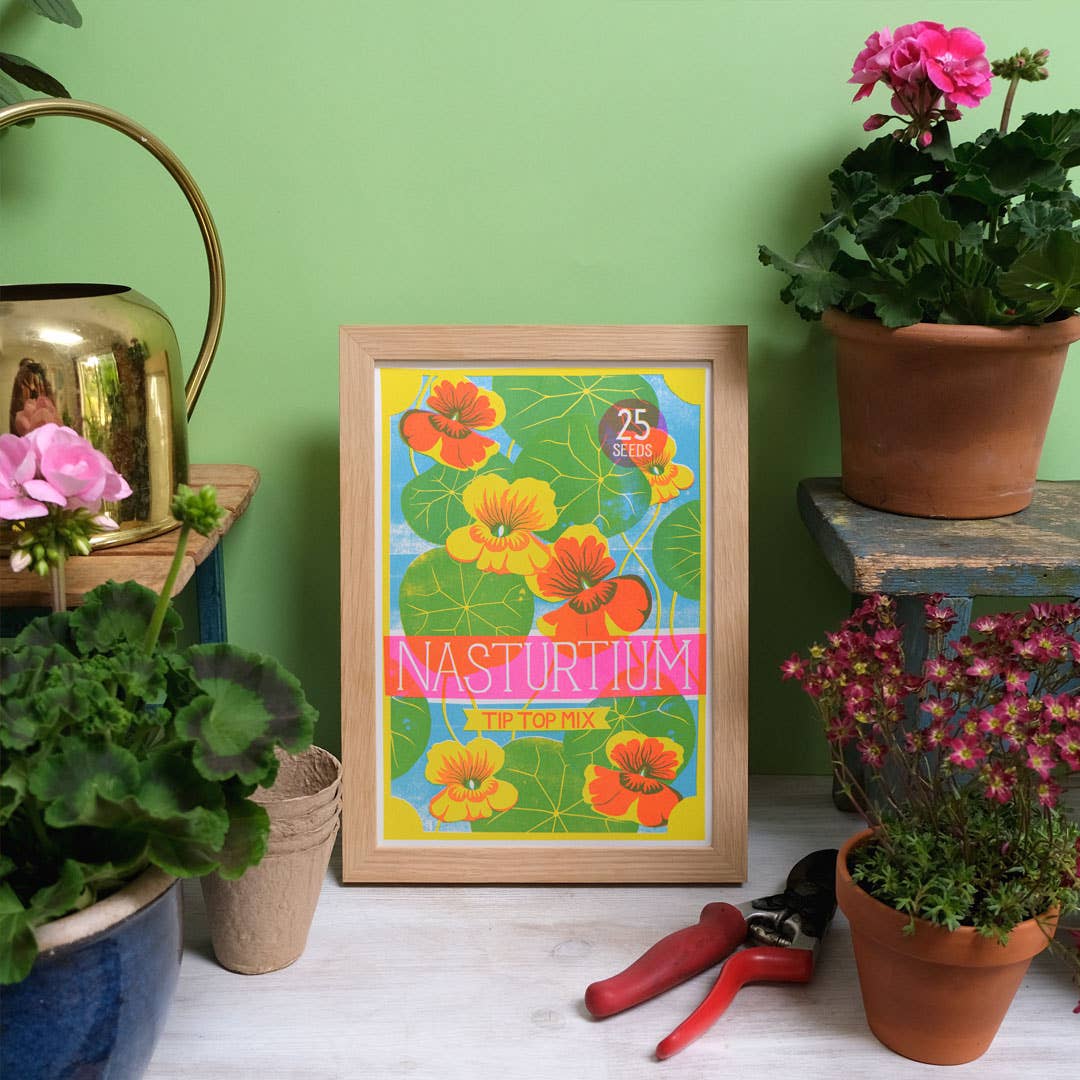 Risograph print of a nasturtium seed packet.