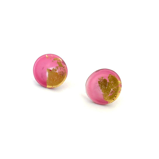 Mini cranberry and gold stud earrings