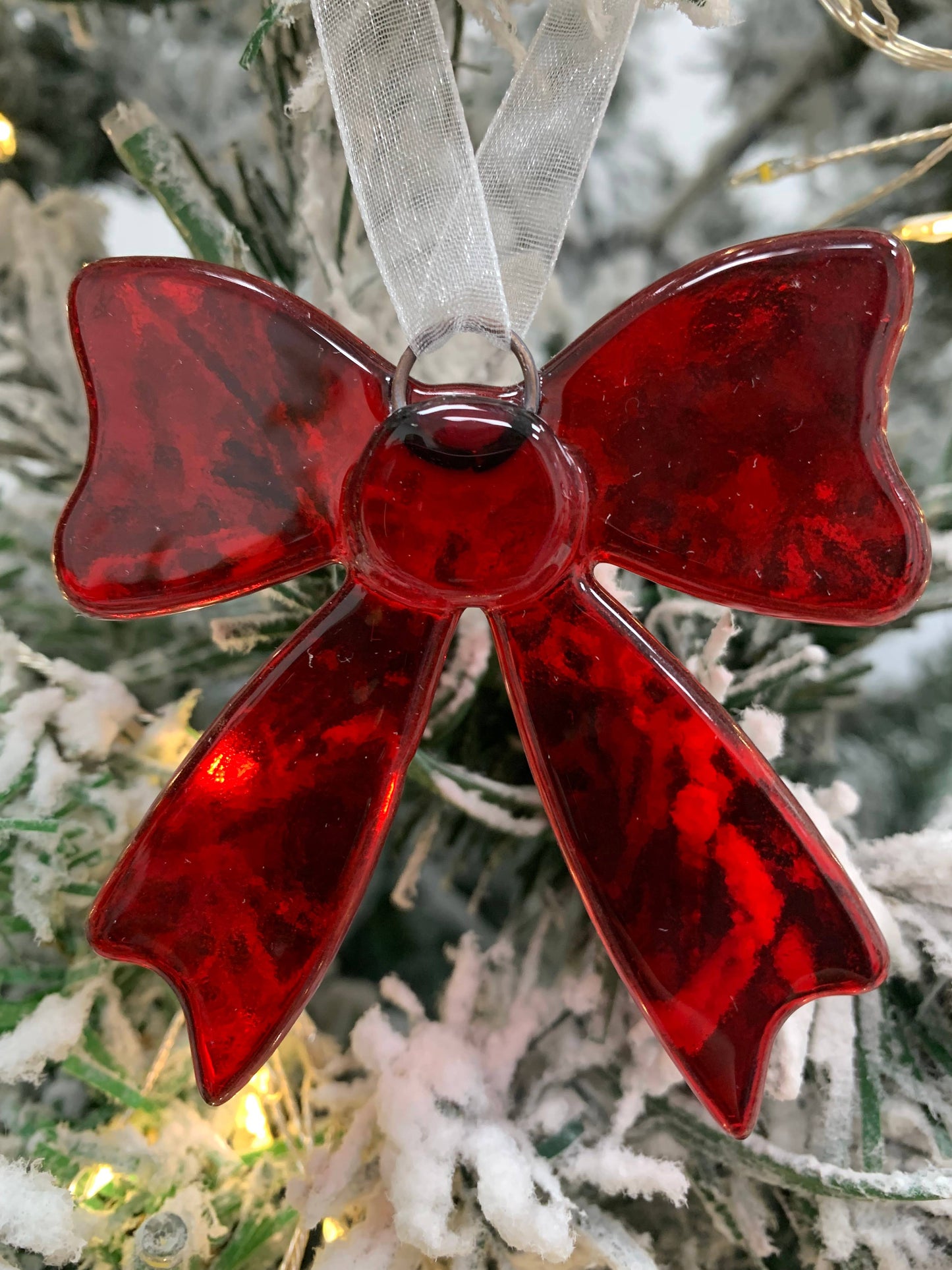 Handmade Fused Glass Christmas Bow Christmas Hanging Decor