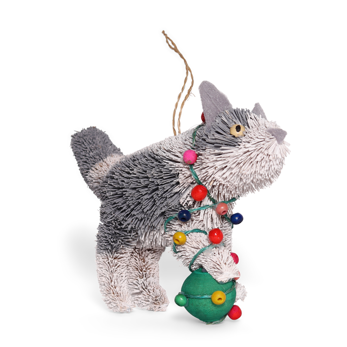 Bristle Cat With Lights Christmas Decoration, 12cm