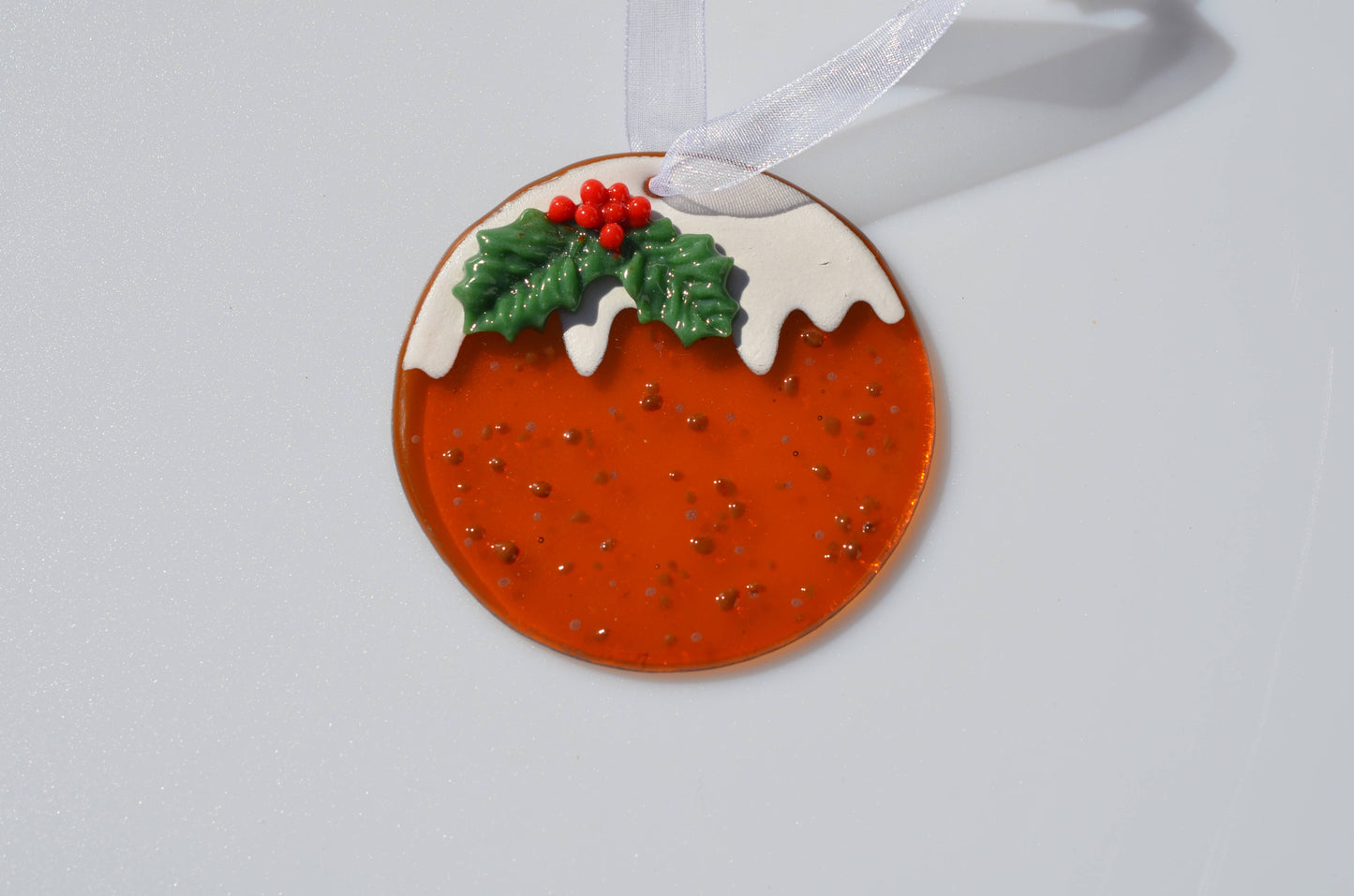 Fused Glass Christmas Pudding.  Christmas Tree Ornament. Decoration.