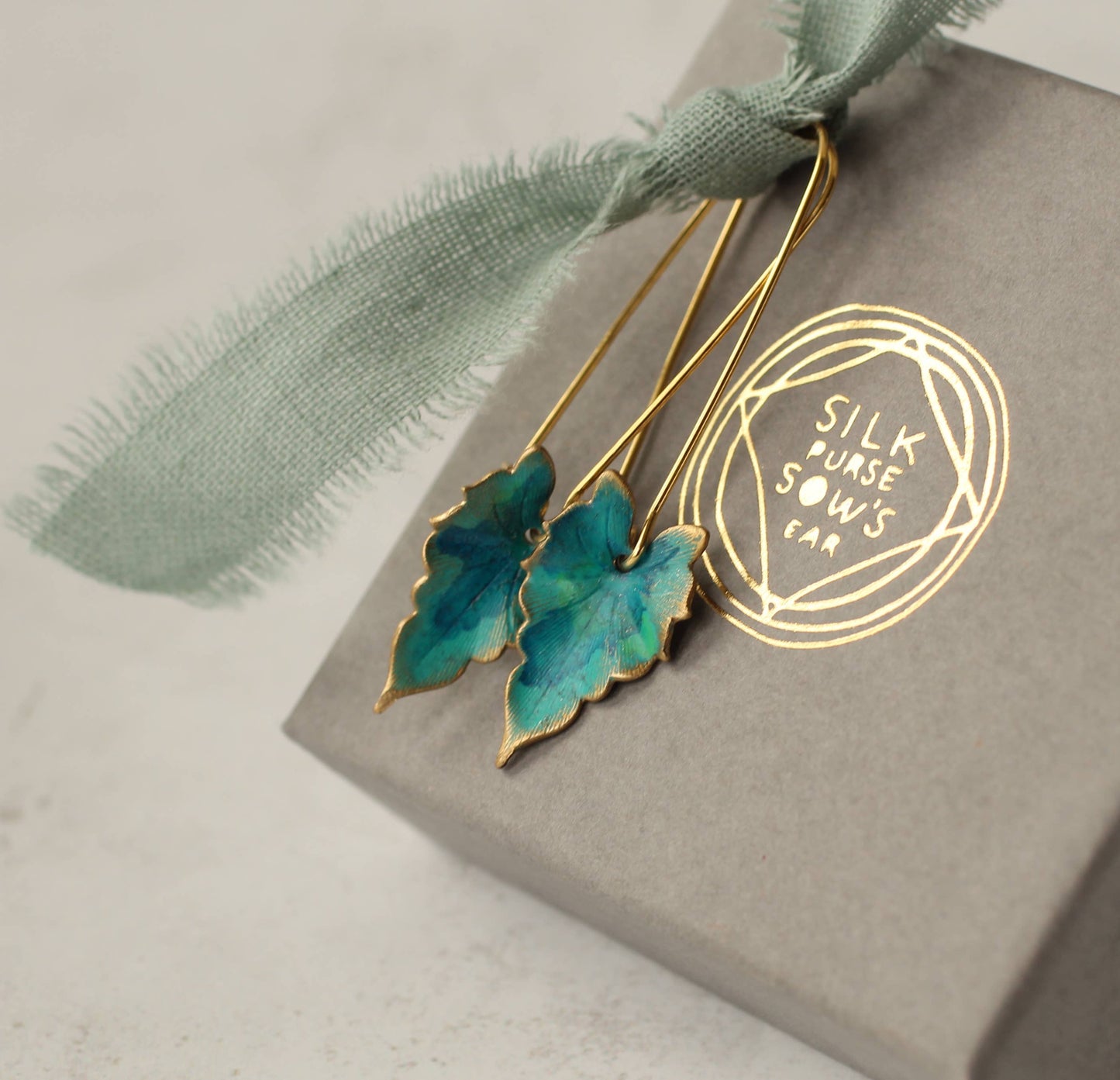 Verdigris Leaf Turquoise Green Earrings
