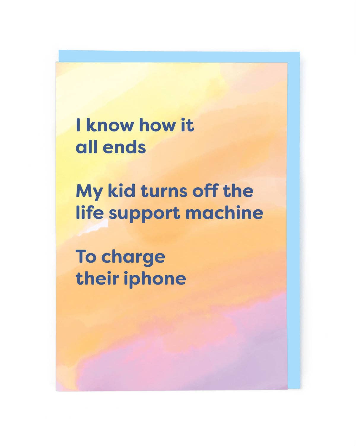 Card with humorous text on a colorful watercolor background