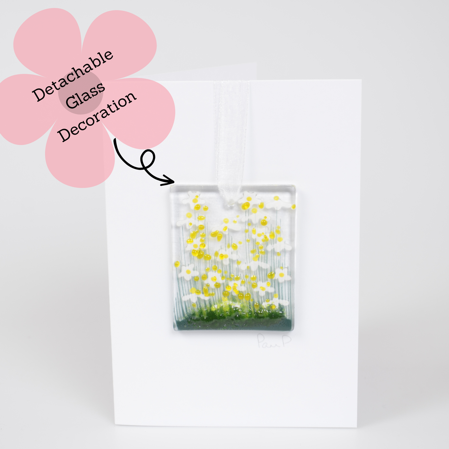 Detachable glass decoration with yellow flowers on a white background
