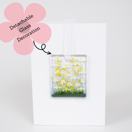 Detachable glass decoration with yellow flowers on a white background