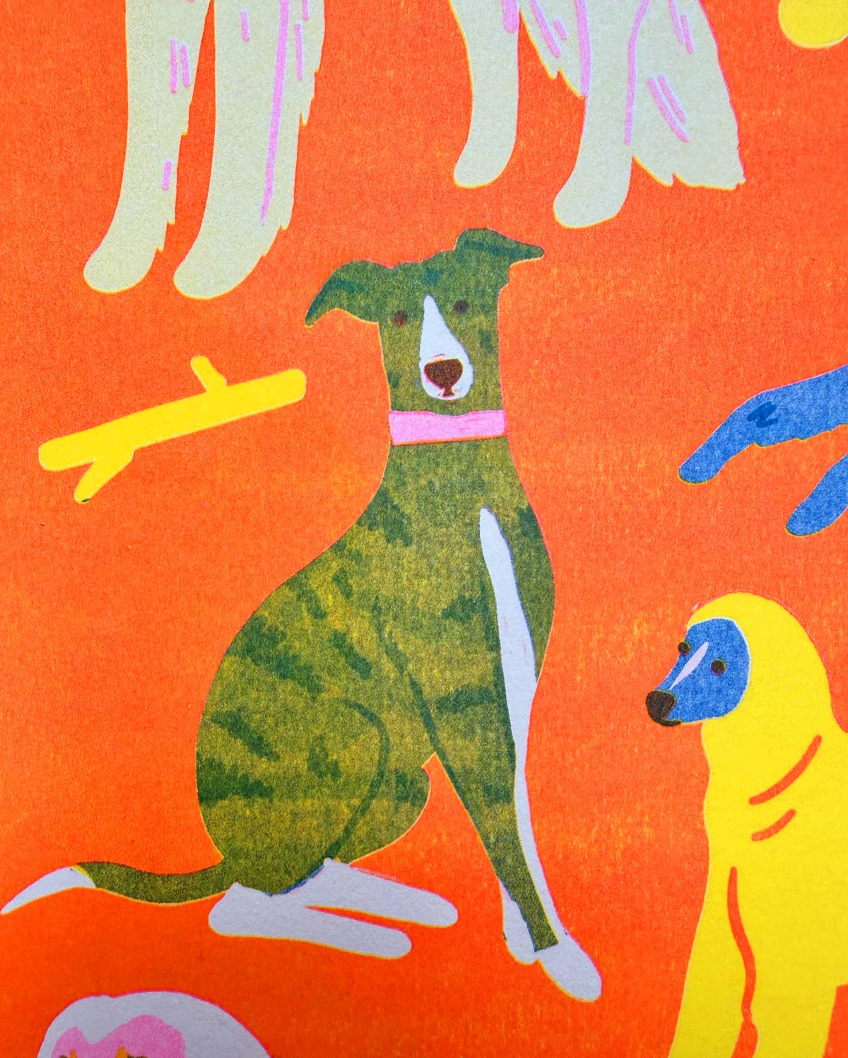 Colorful pattern of dogs on an orange background