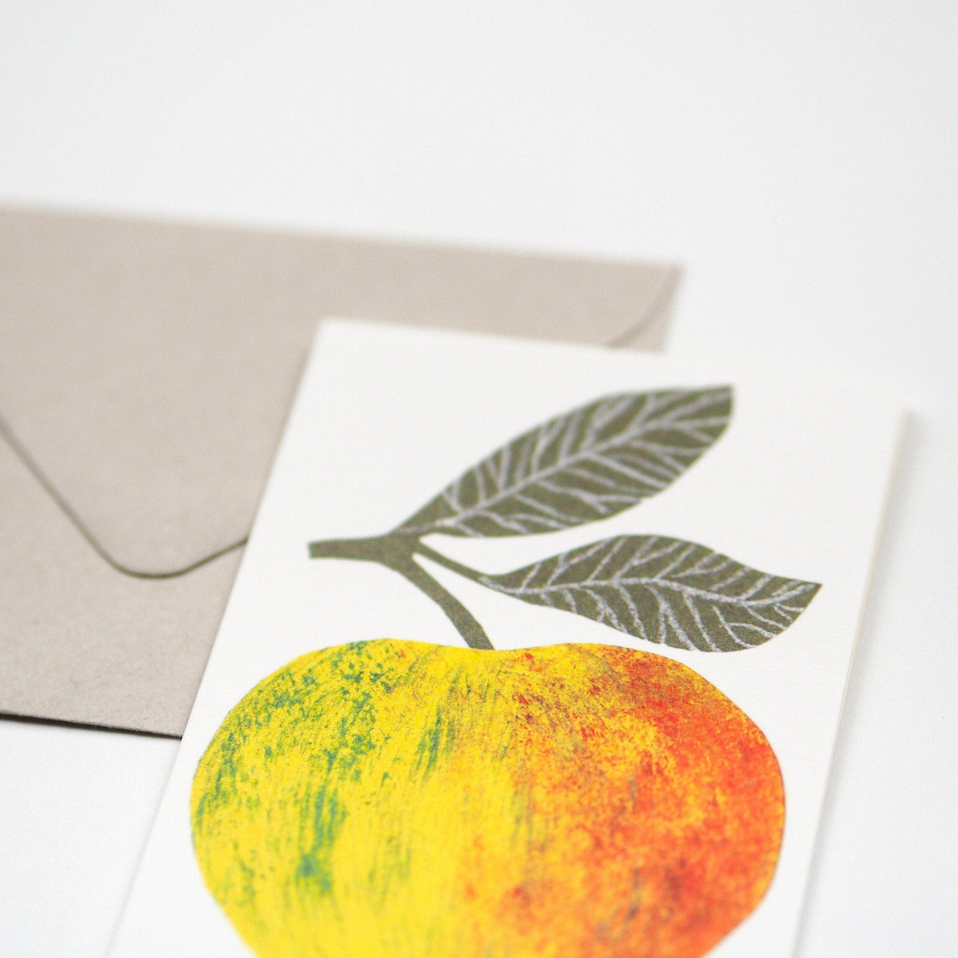 Small greetings card with an apple illustrations.
