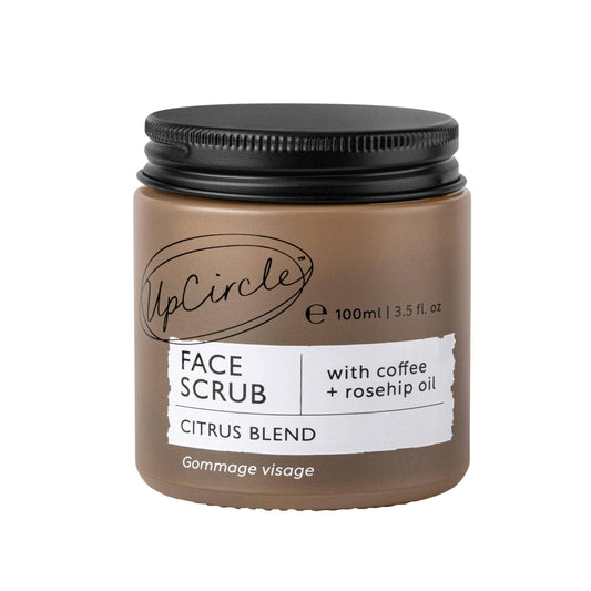 A citrus-blend face scrub with coffee and rosehip oil.