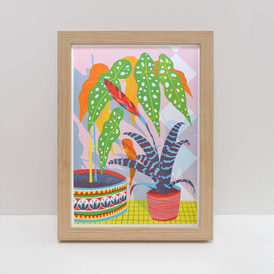 A colourful risograph print of house plants.