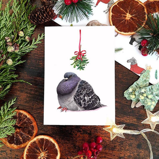 Pigeon Christmas card | Cute Mistletoe Christmas Cards Funny