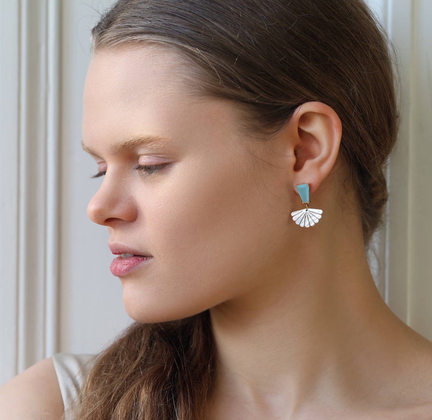 Turquoise Opal and Mother of Pearl Statement Earrings