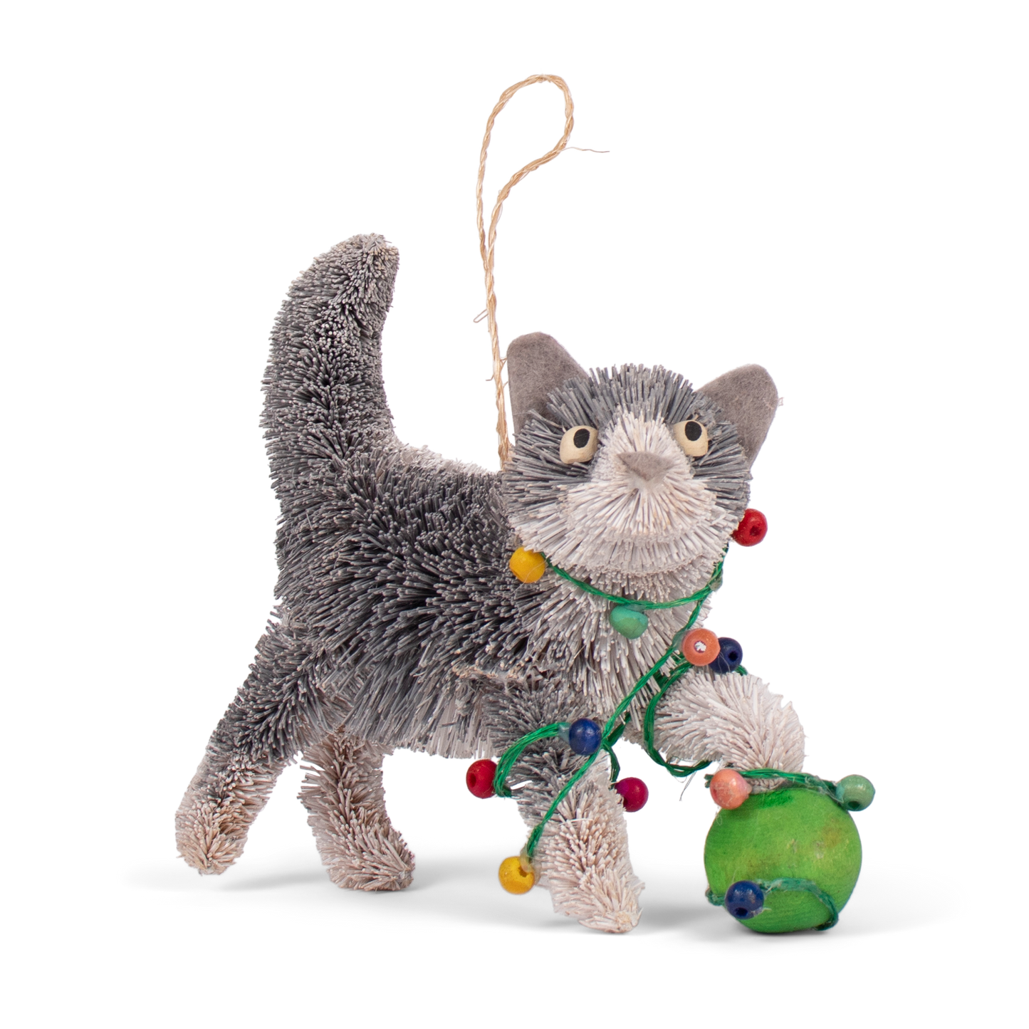 Bristle Cat With Lights Christmas Decoration, 12cm