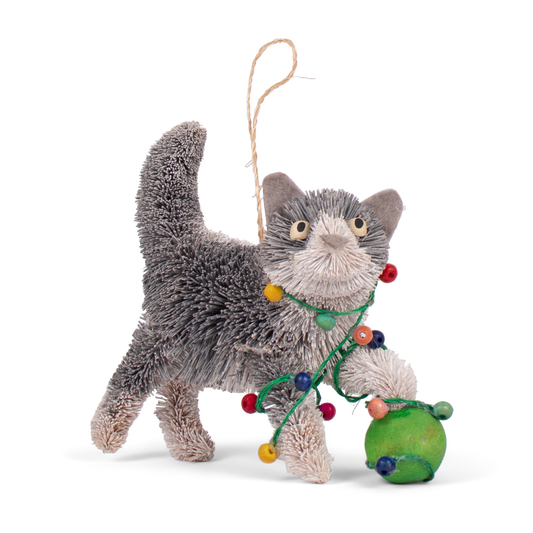Bristle Cat With Lights Christmas Decoration, 12cm