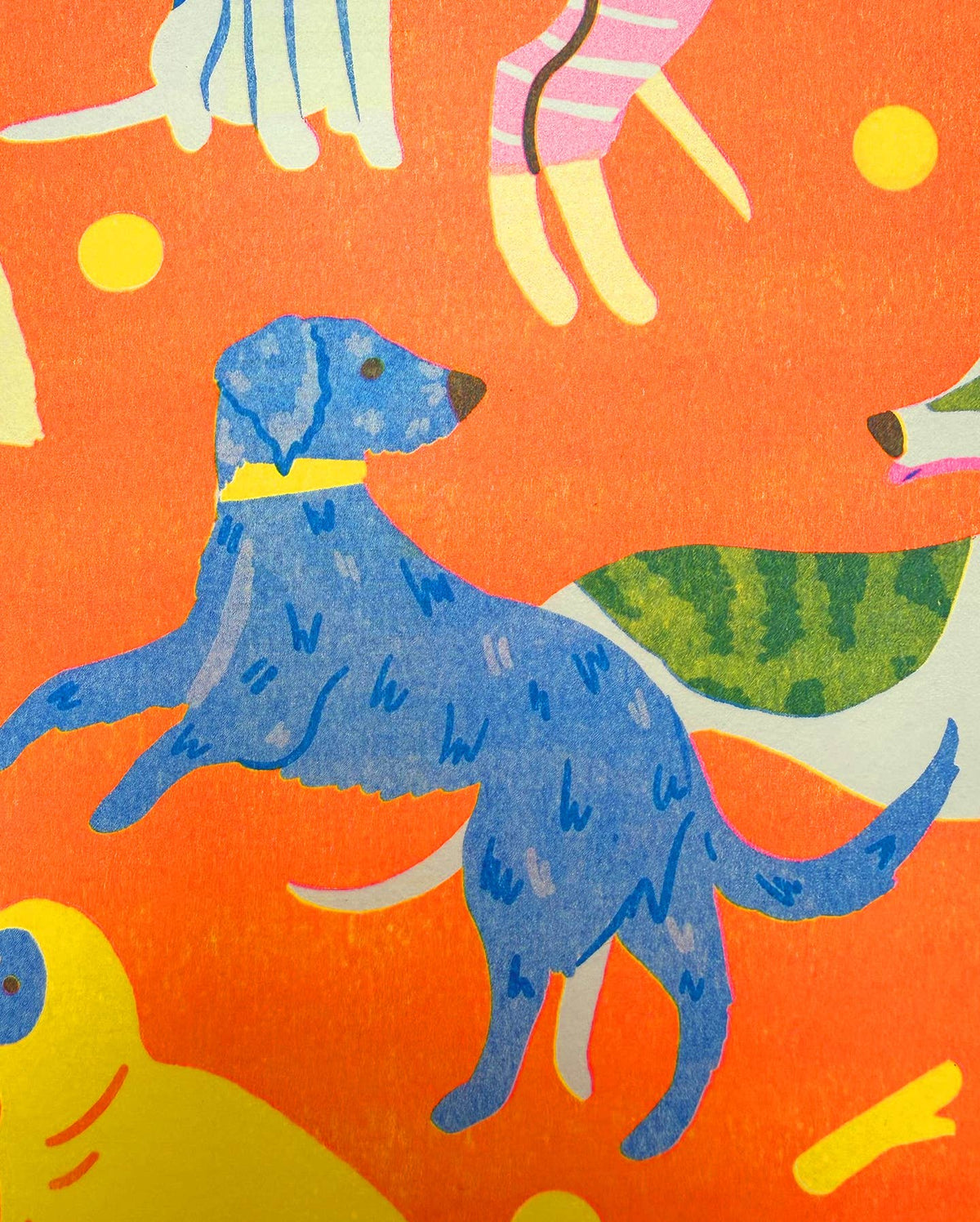 Colorful pattern of dogs on an orange background
