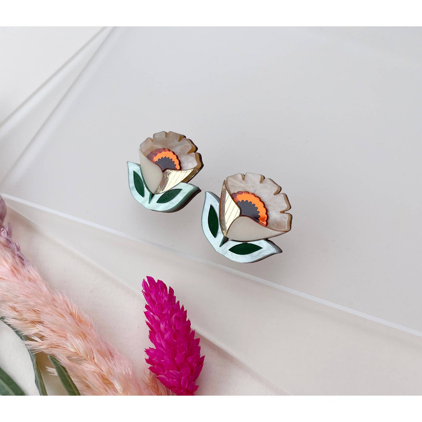 Isobel Floral Statement Stud Earrings - Caramel