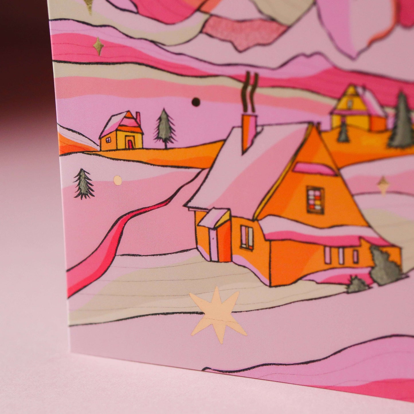 Baby its cold outside Christmas card, Christmas landscape card, orange & pink design