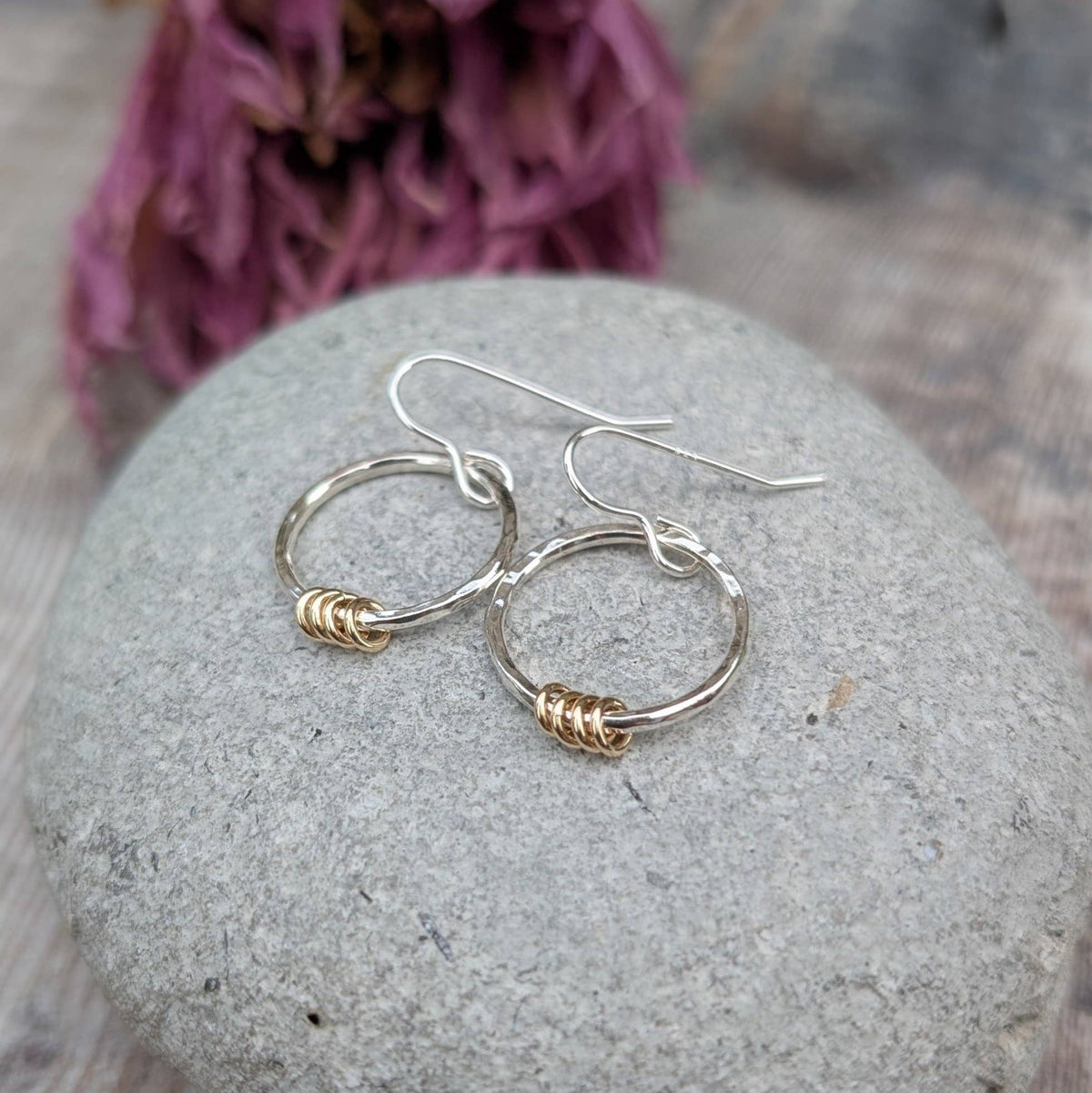 Silver Circle Earrings with Gold Loops