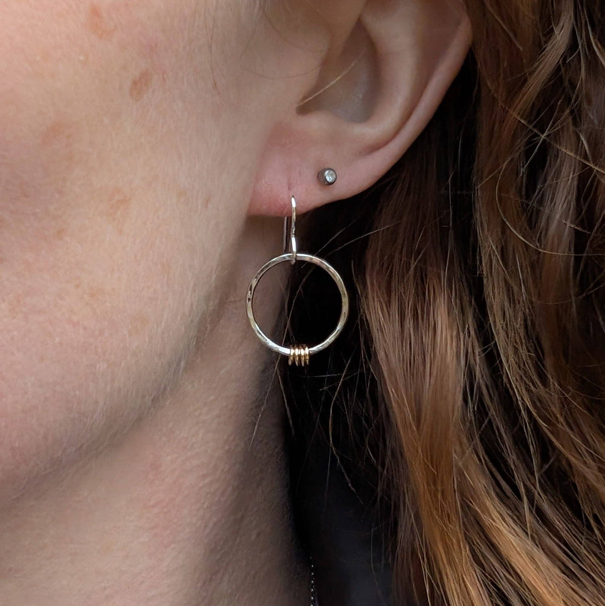 Silver Circle Earrings with Gold Loops