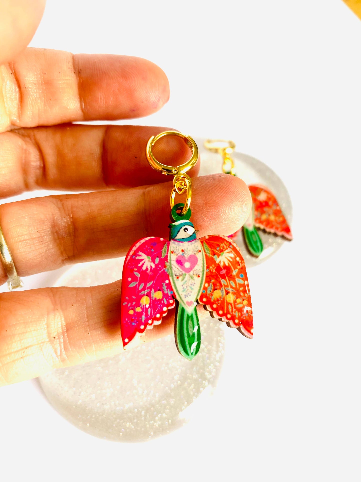 Large bird dangle earrings summer earrings hoop earrings