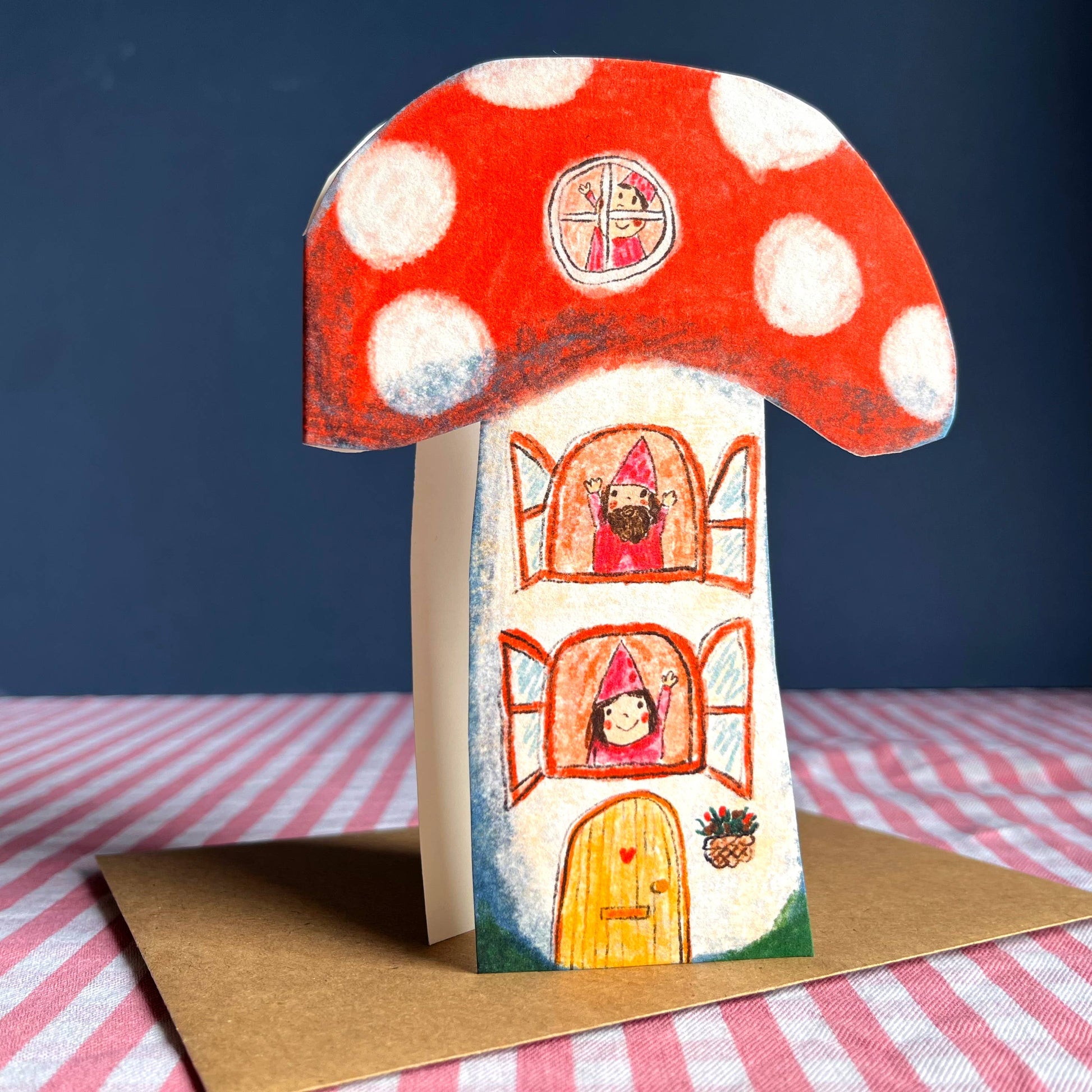 Toadstool shaped new home card.