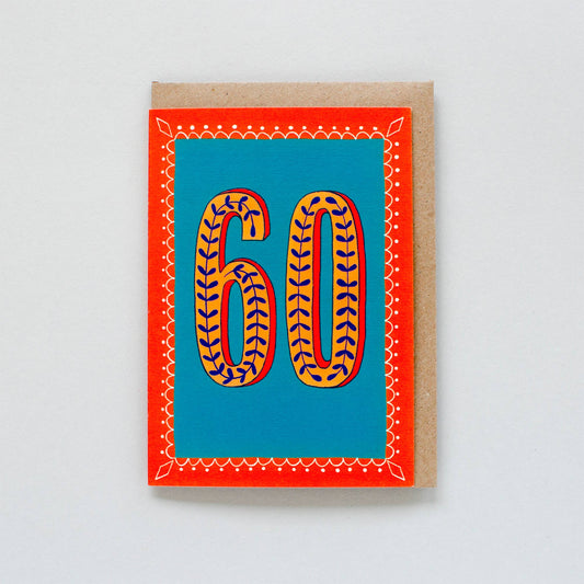 Greeting card with number 60 on a blue background
