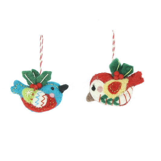 Birds with Holly Hanging Decorations - 2 Designs