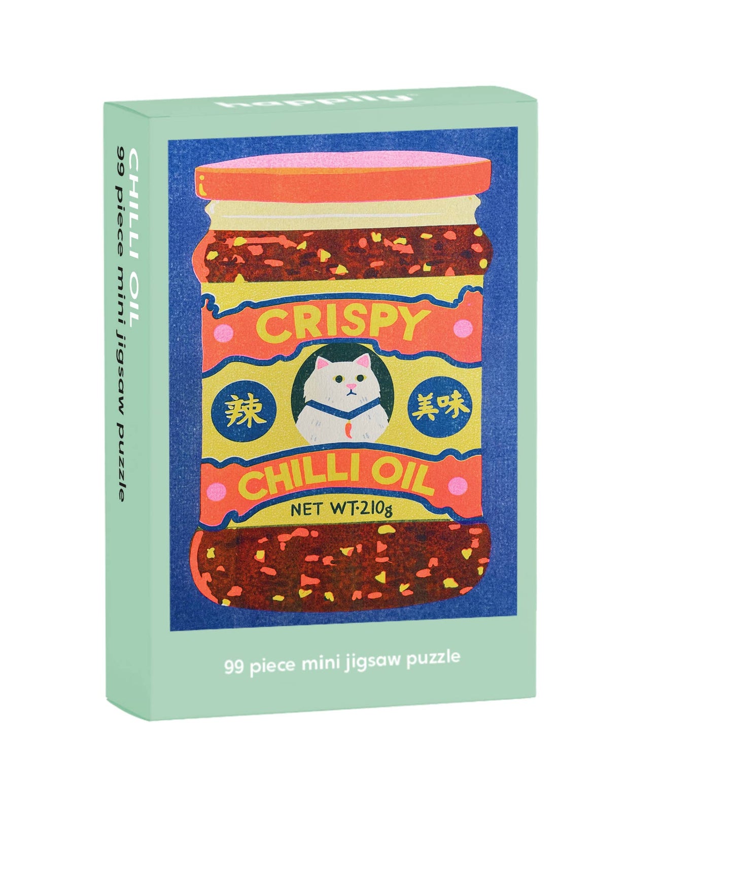 Crispy Chilli Oil puzzle packaging with colorful design on a white background