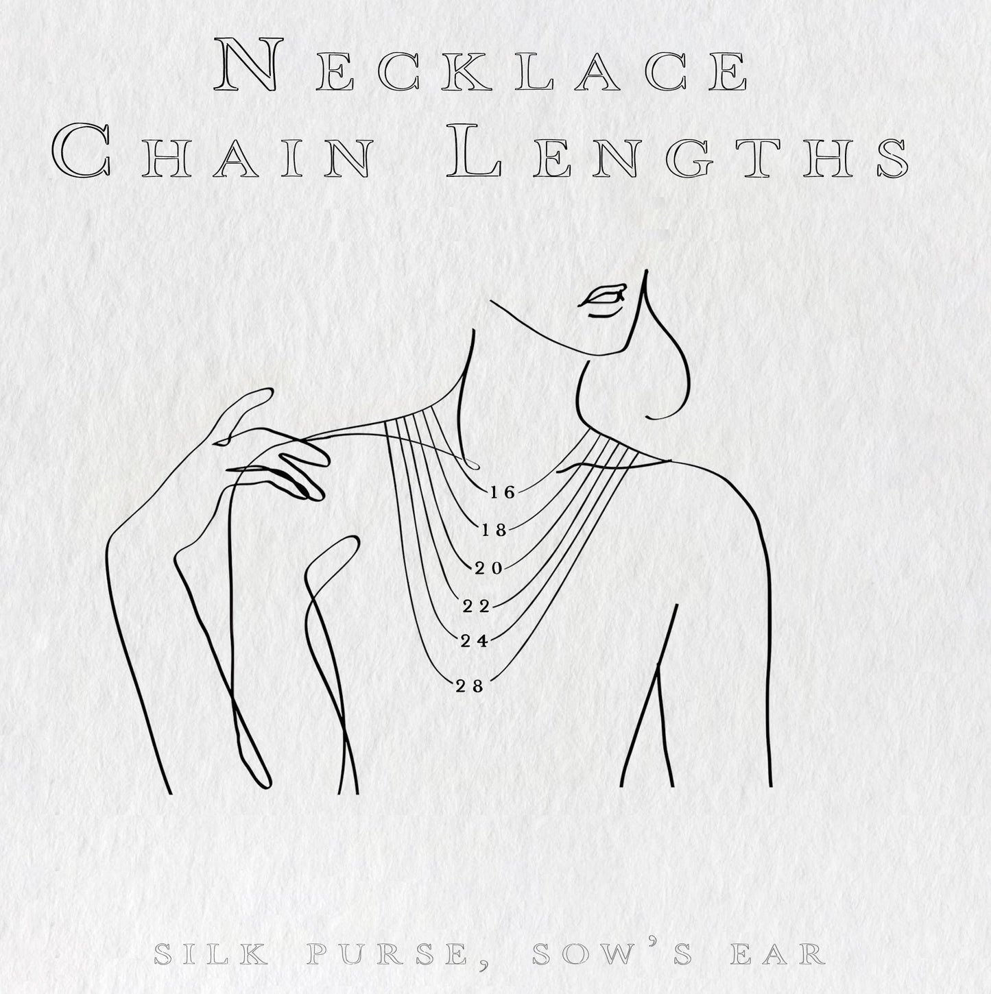 Diagram showing necklace chain lengths with measurements on a light gray background.