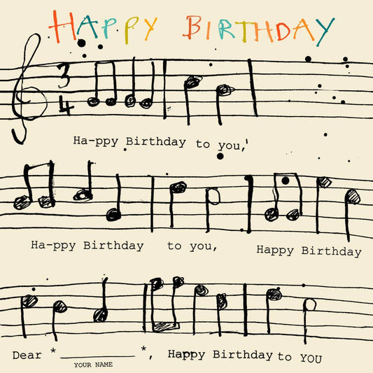 sheet music of Happy Birthday to you birthday card.