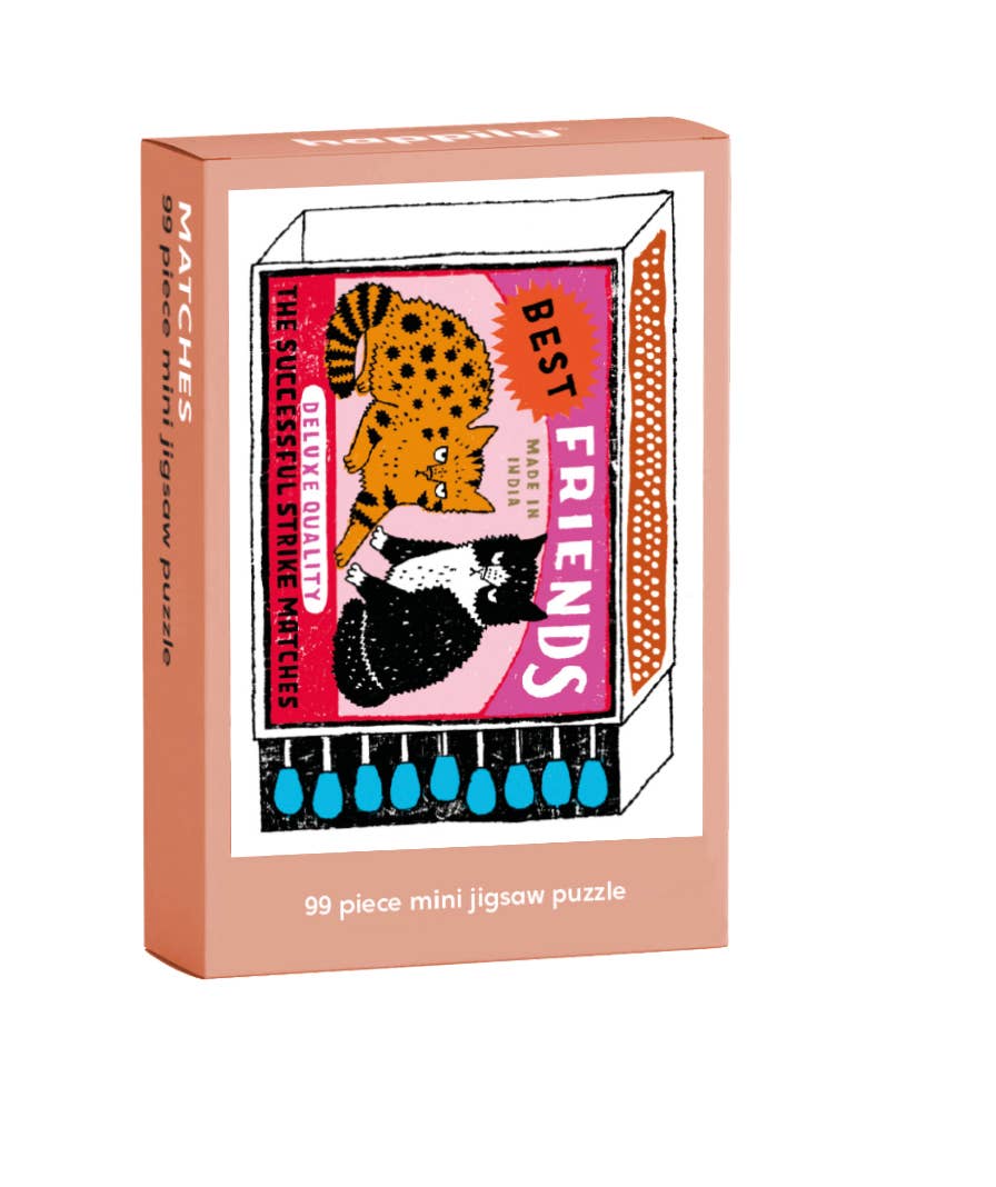 Box of a mini jigsaw puzzle with illustration of two animals and 'Best Friends' text.