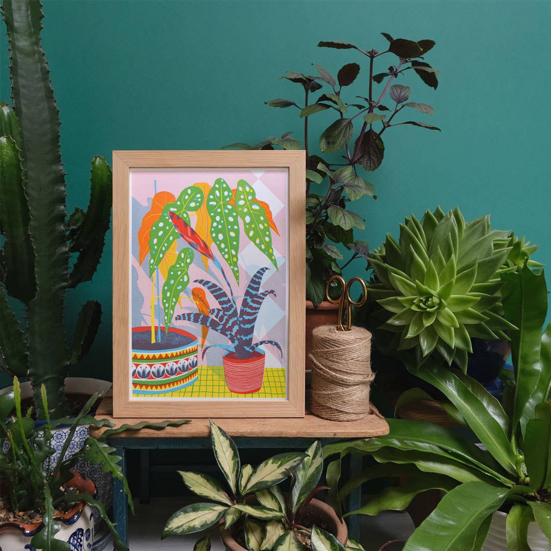 A colourful risograph print of house plants.
