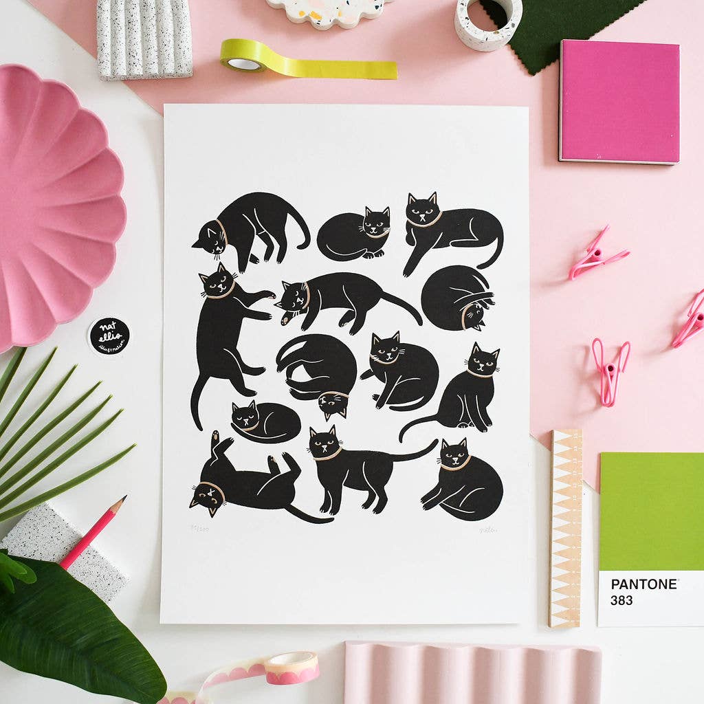 Cats, Cats, Cats- Limited Edition 2 Colour A3  Riso Print
