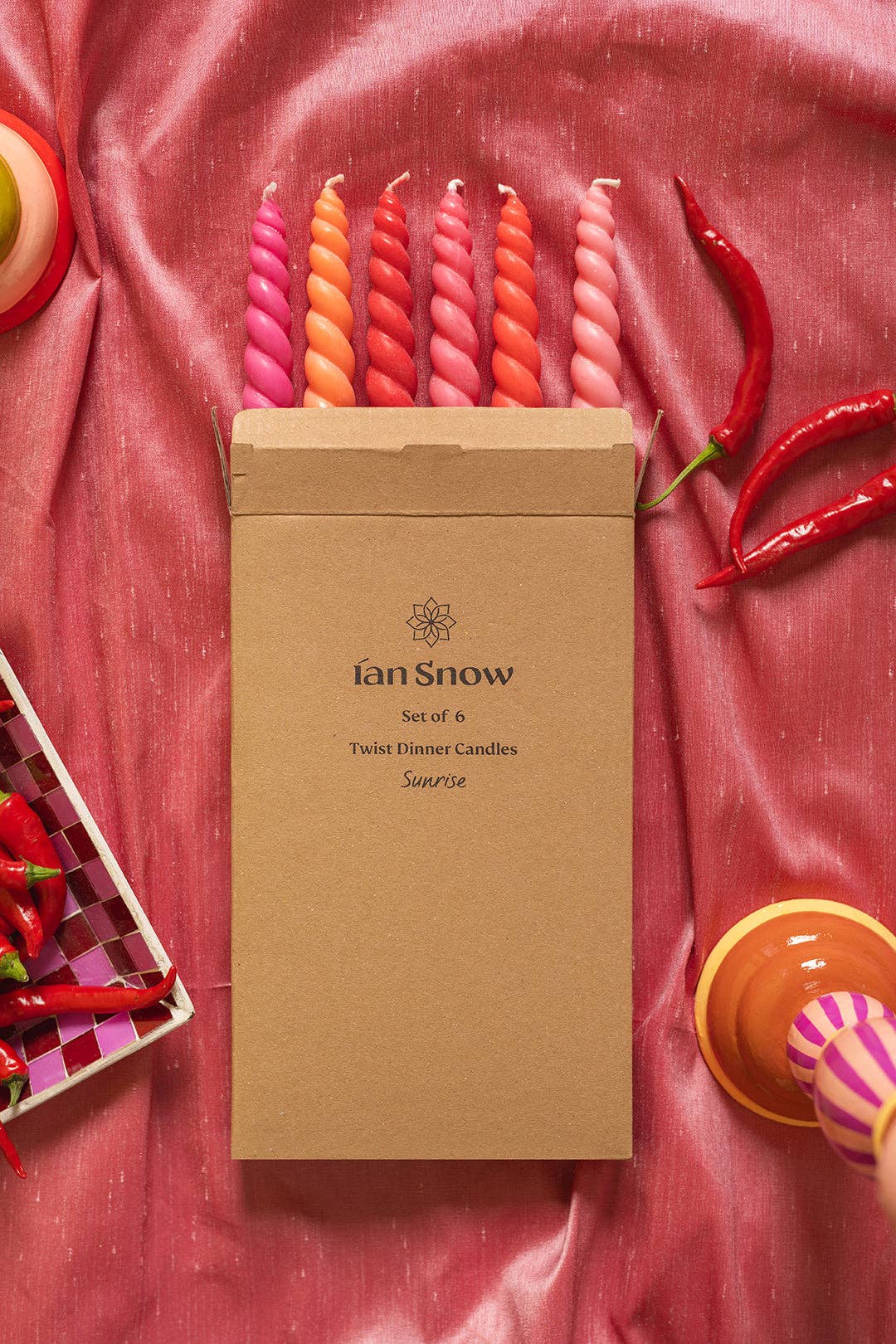 'Sunrise' Set of Six Twisted Dinner Candles