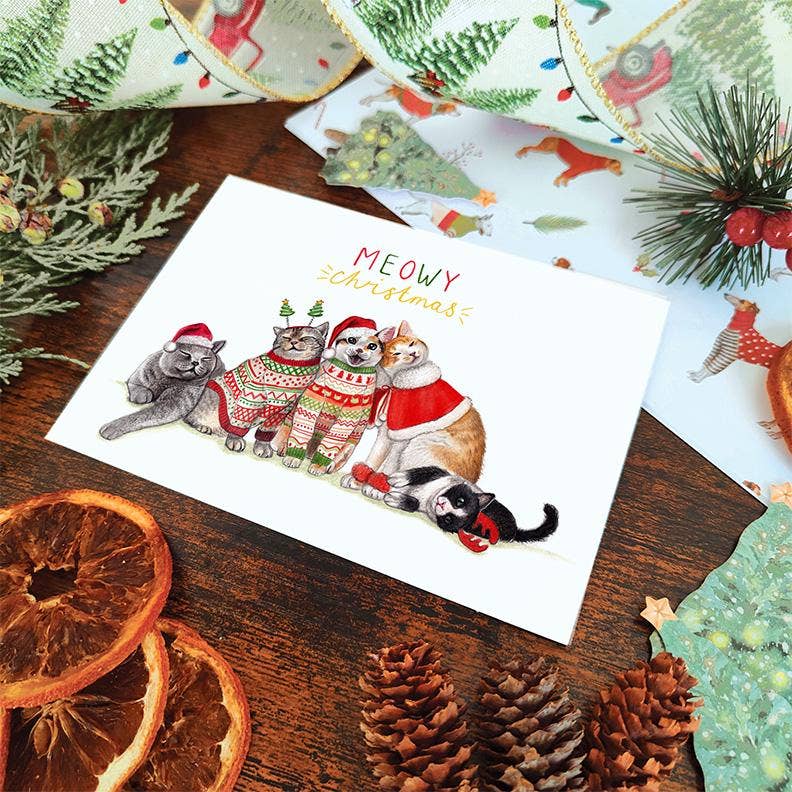 Cat Christmas card | Meowy Christmas Cards, Funny Christmas