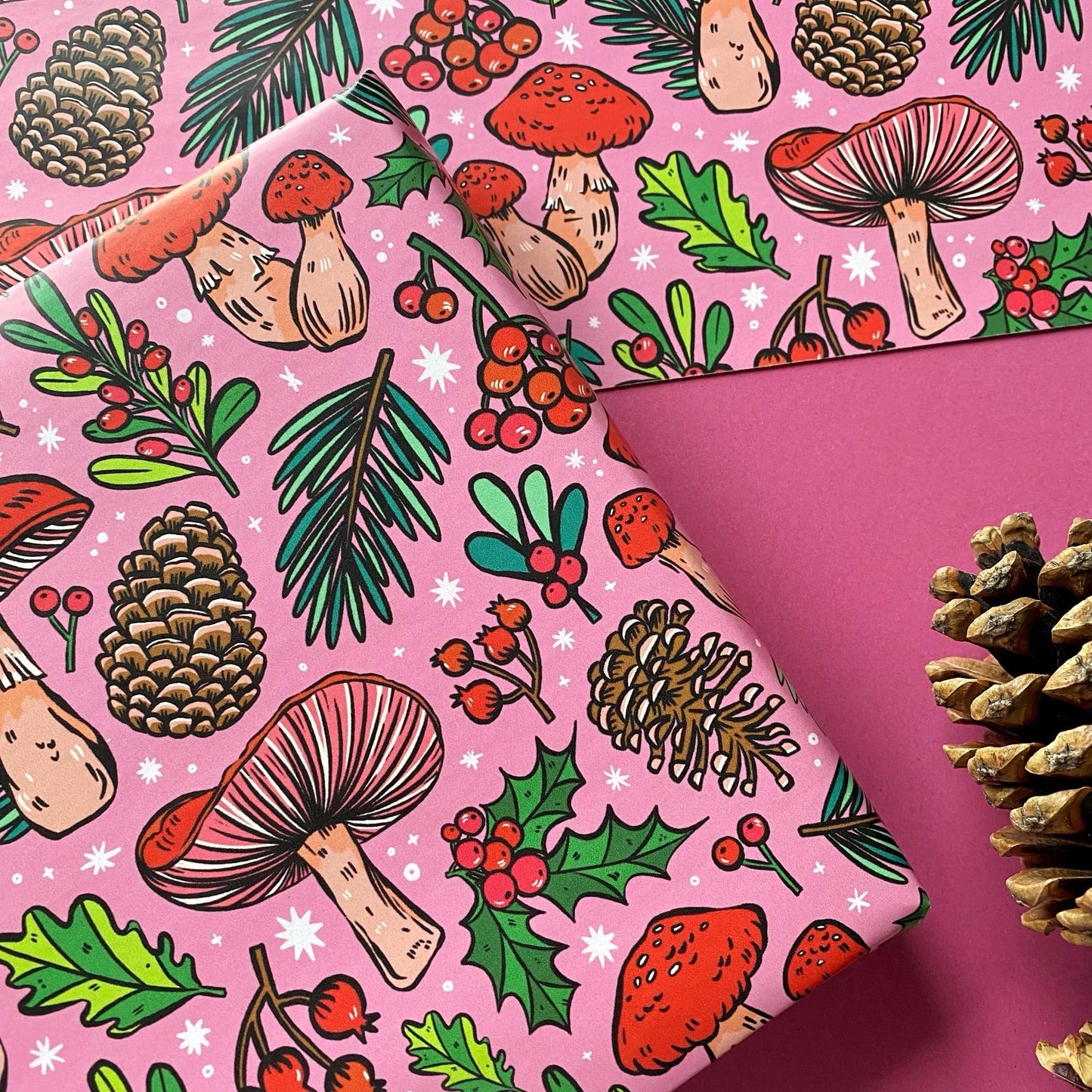 Pink Christmas Mushroom Gift Wrap