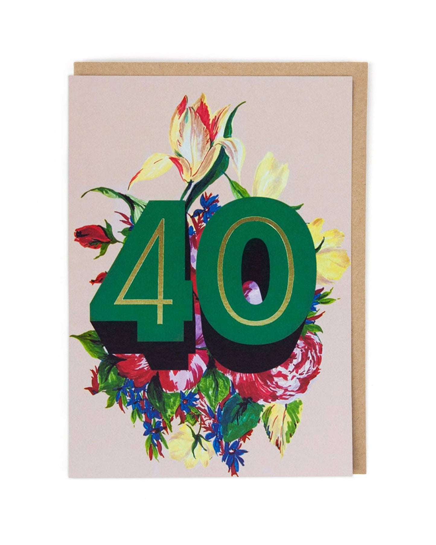 Greeting card with floral design and number 40 on a beige background