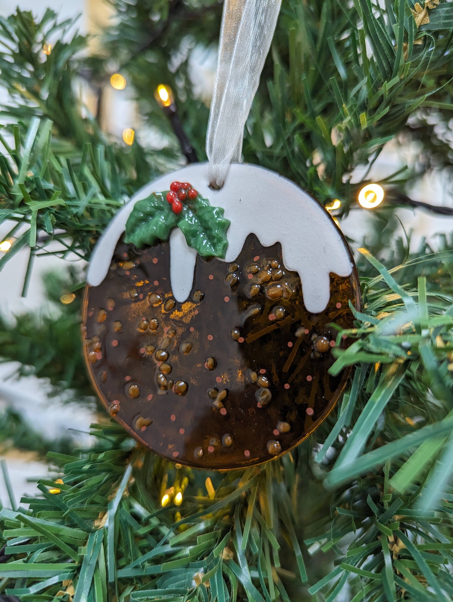 Fused Glass Christmas Pudding.  Christmas Tree Ornament. Decoration.