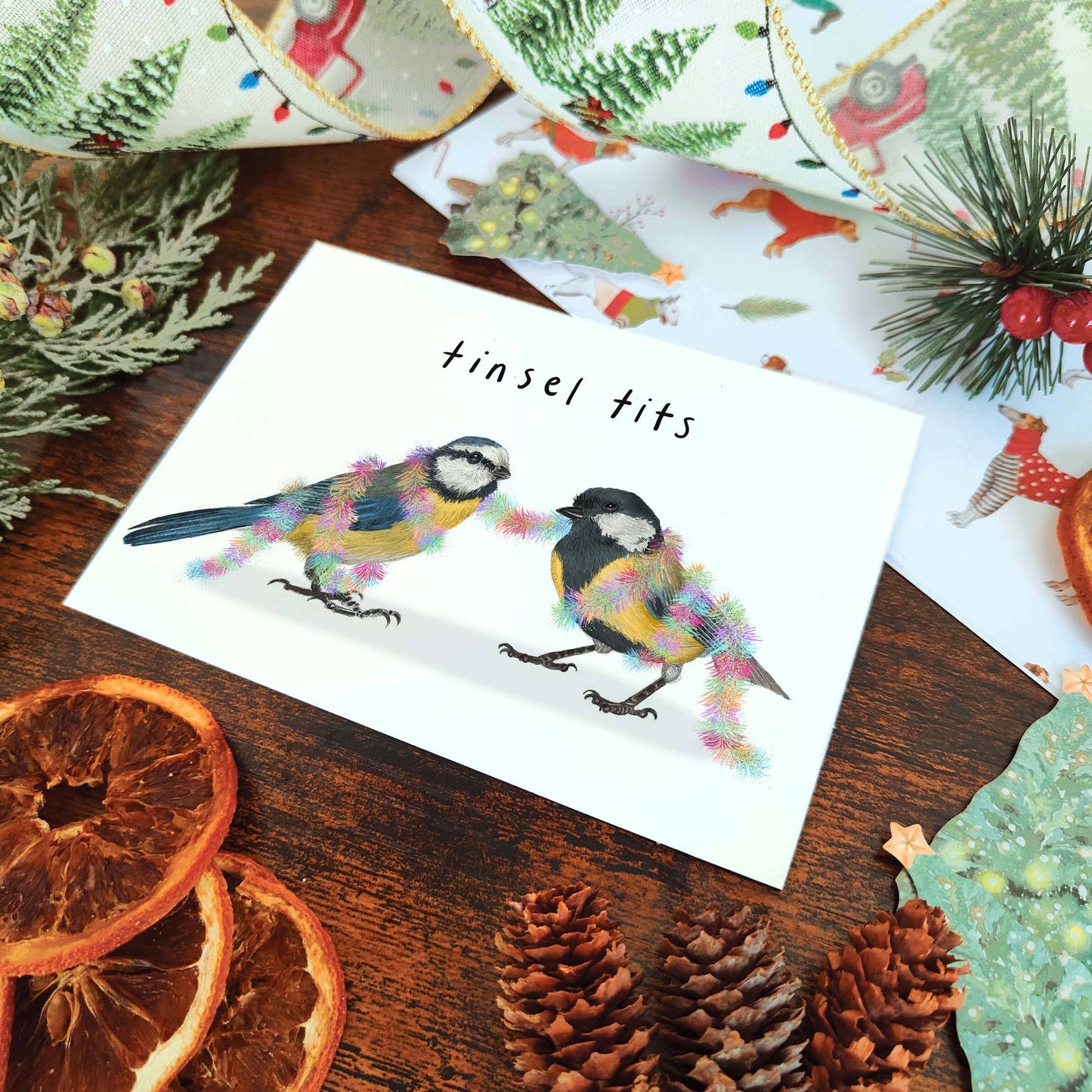 Tinsel Tits Christmas Card | Funny Wildlife Xmas Cards
