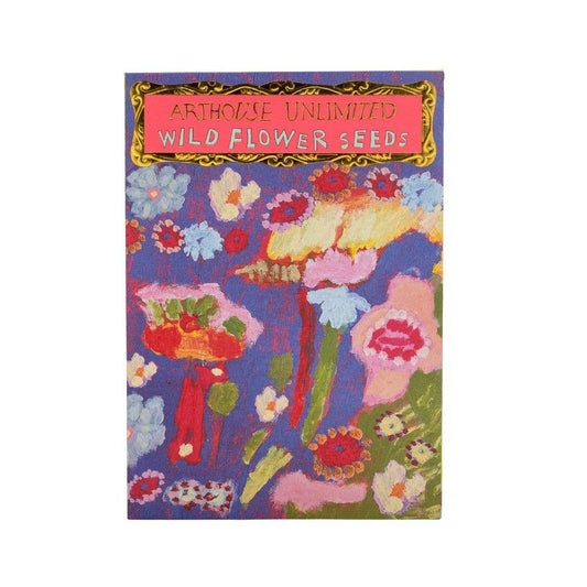 Pack of Arthouse Unlimited Wild Flower Seeds with colorful floral design on a purple background