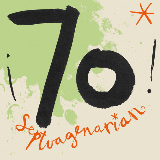 Vintage-style card with '70!' and 'Leptswagenarian' text on a textured background