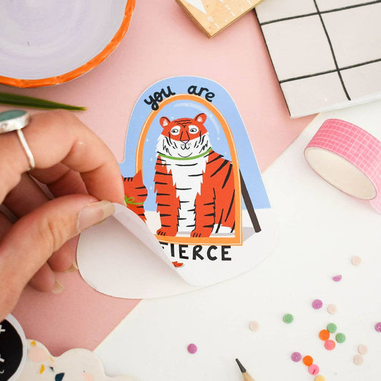 You Are Fierce - Cat and Tiger  Colourful Vinyl Sticker