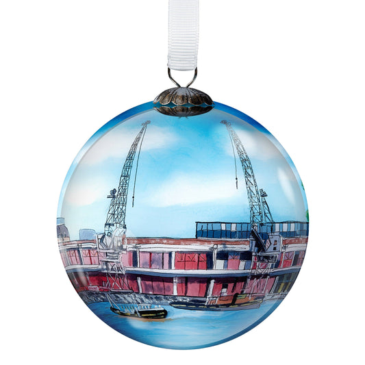 Bauble with image of Bristol cranes and the Mshed.