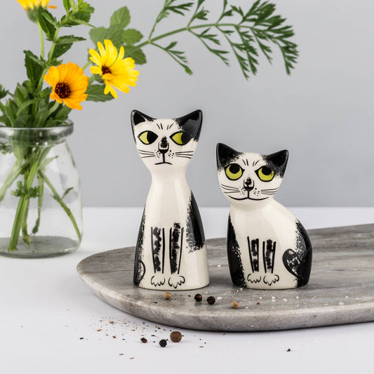 Black and White Cat Salt and Pepper Shakers